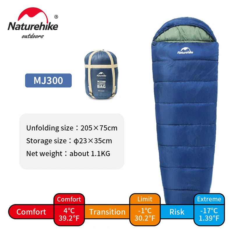 Naturehike Sleeping Bag MJ300 - 1℃ Lightweight MJ600 - 12℃ Mummy Sleeping Bag Outdoor Camping Cotton Winter Sleeping Bag - Ammpoure Wellbeing