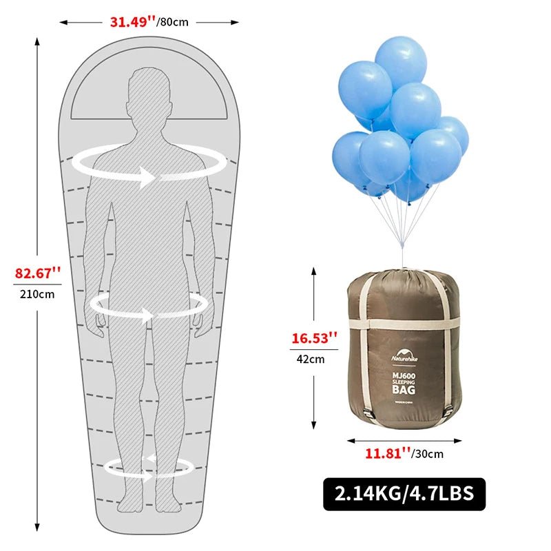 Naturehike Sleeping Bag MJ300 - 1℃ Lightweight MJ600 - 12℃ Mummy Sleeping Bag Outdoor Camping Cotton Winter Sleeping Bag - Ammpoure Wellbeing