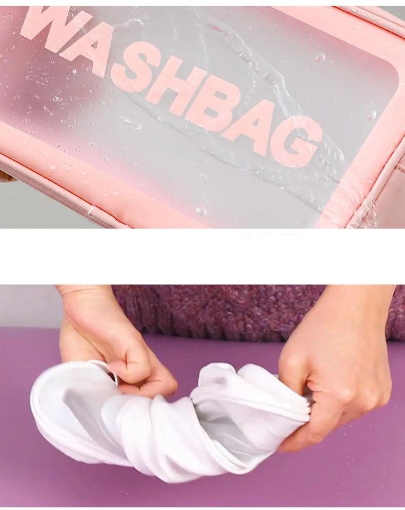 New portable makeup bag Large capacity portable travel storage toiletry bag Waterproof transparent cosmetics storage bag - Ammpoure Wellbeing