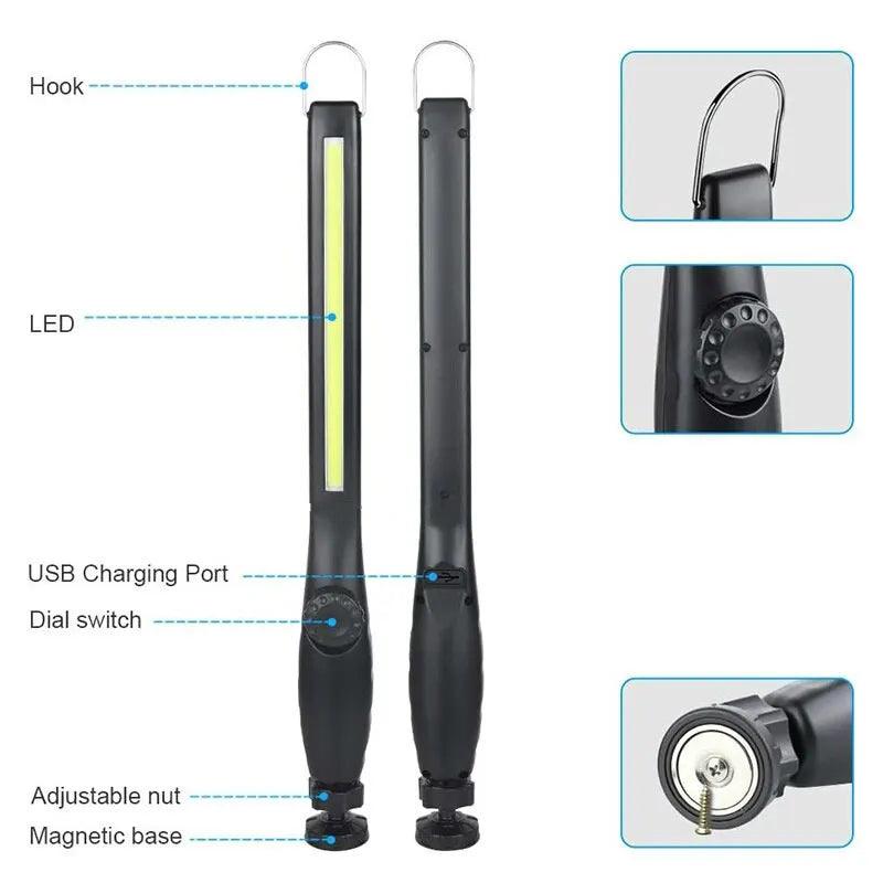 New USB Rechargeable COB LED Flashlight Magnetic Work Light Torch Hook Portable Lantern Inspection Light Camping Car Repair Lamp - Ammpoure Wellbeing