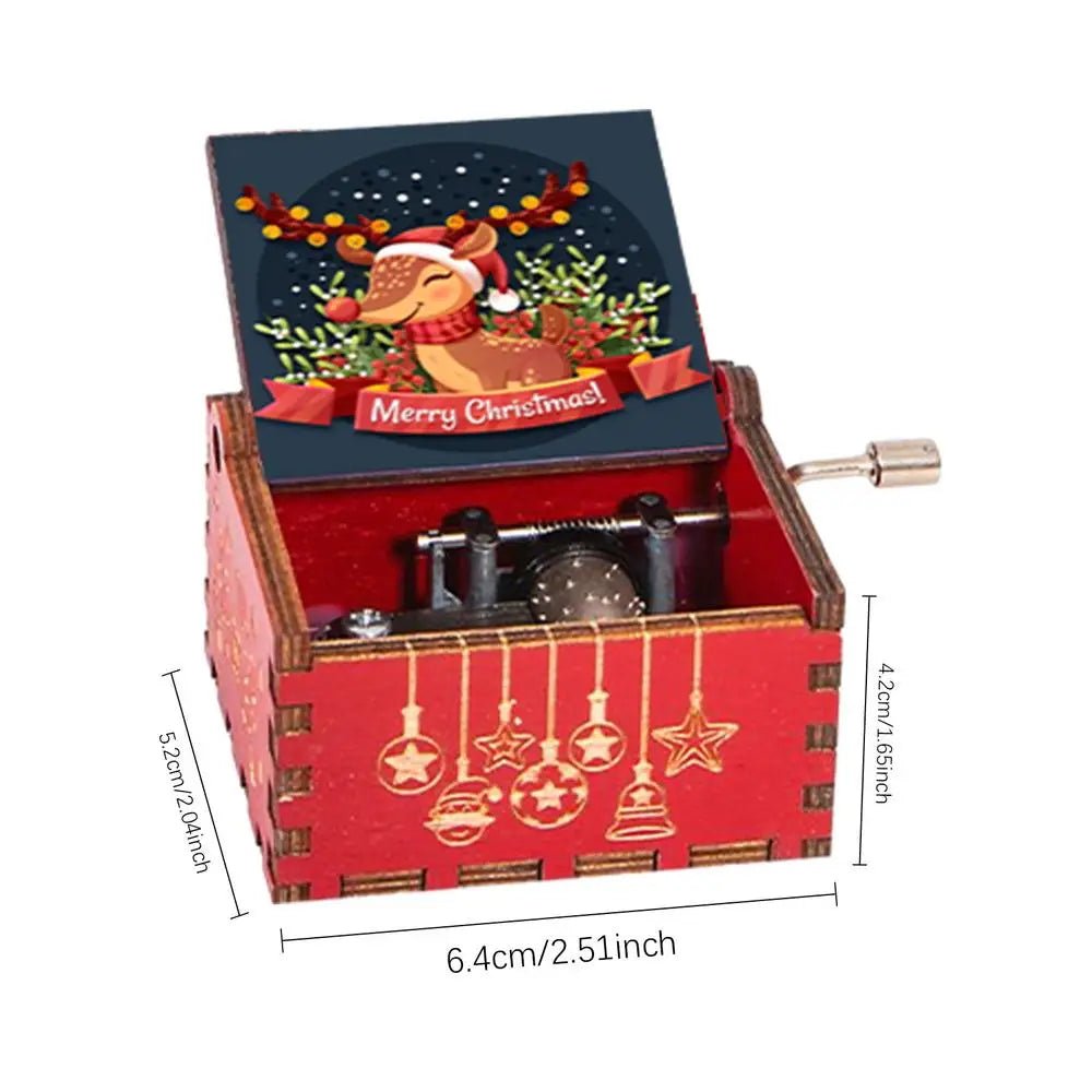 New Wooden Hand Crank Music Box Classical Carved Merry Christmas Theme Music Box Halloween Christmas New Year Birthday Gifts - Ammpoure Wellbeing