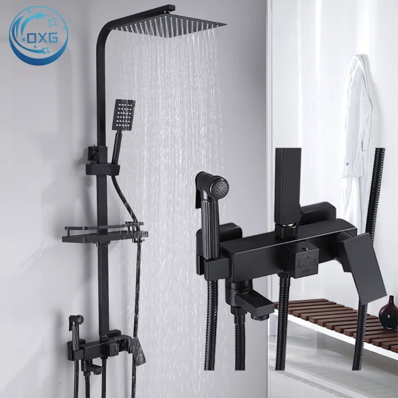 OXG Black/Chrome Brass Shower Faucets Bathroom Shower Mixer Faucet Shower System Rainfall Shower Set Shower Spray For Bathroom - Ammpoure Wellbeing