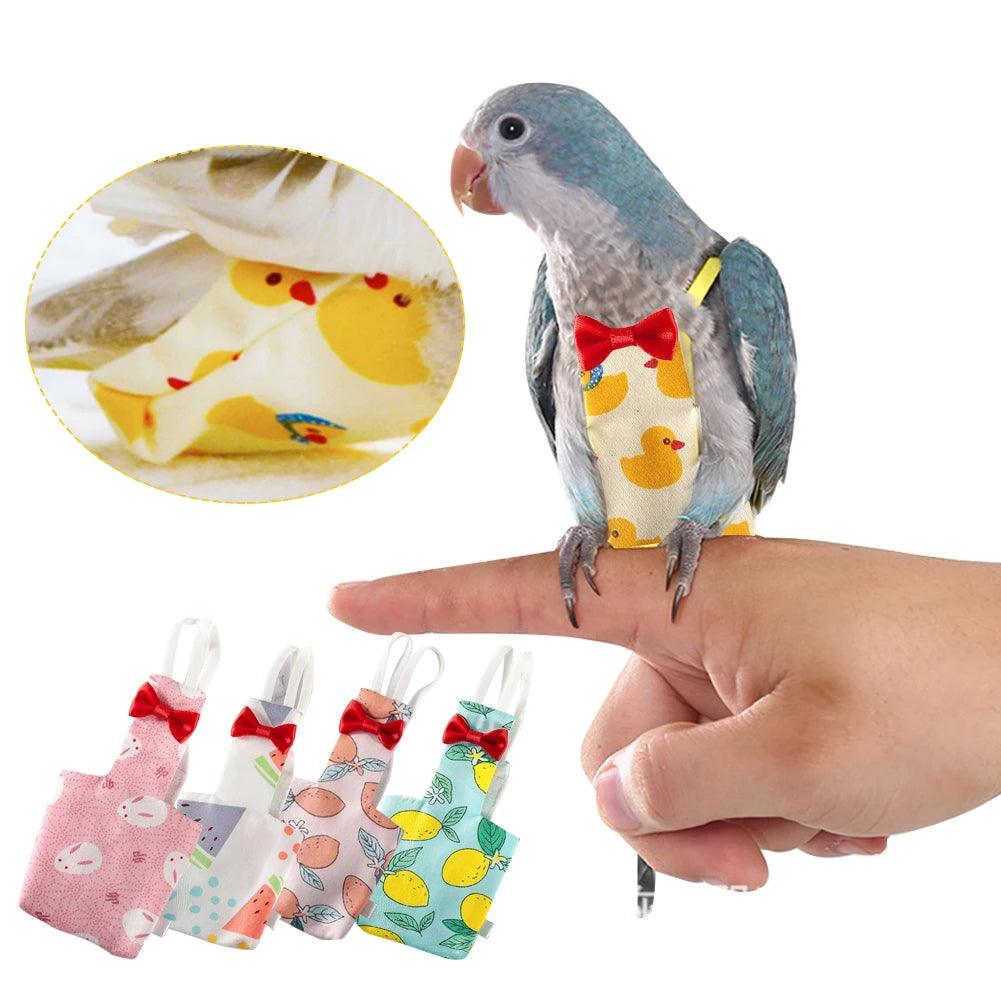 Parrot Diaper with Bowtie Cute Colorful Fruit Floral Cockatiel Pigeons Small Medium Large Pet Birds Flight Suit Clothes Washable - Ammpoure Wellbeing