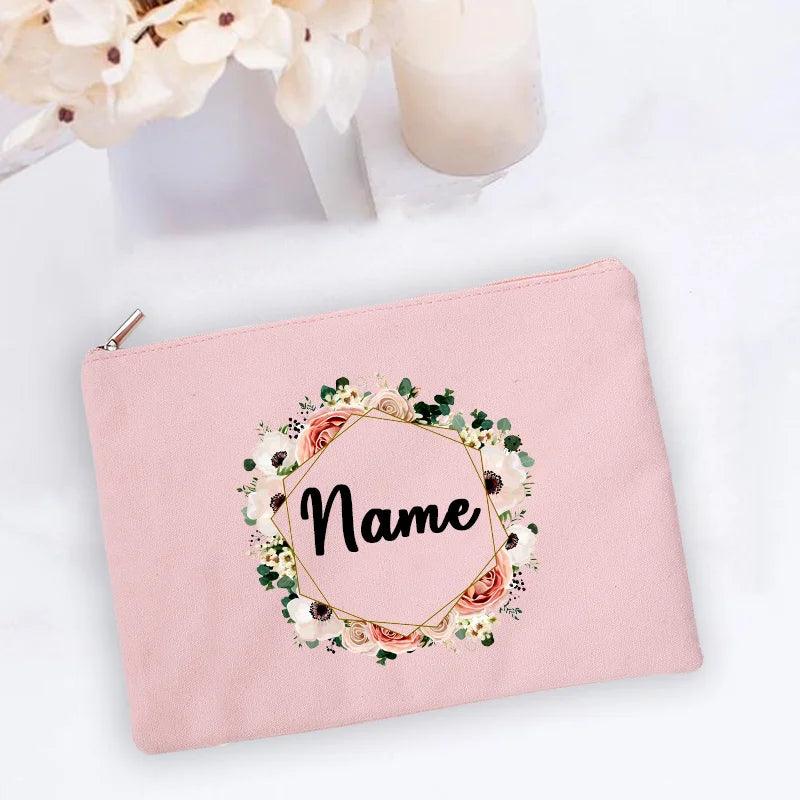 Personal Custom Name Flower Makeup Bag Pouch Travel Outdoor Girl Women Cosmetic Bags Toiletries Organizer Lady Wash Storage Case - Ammpoure Wellbeing