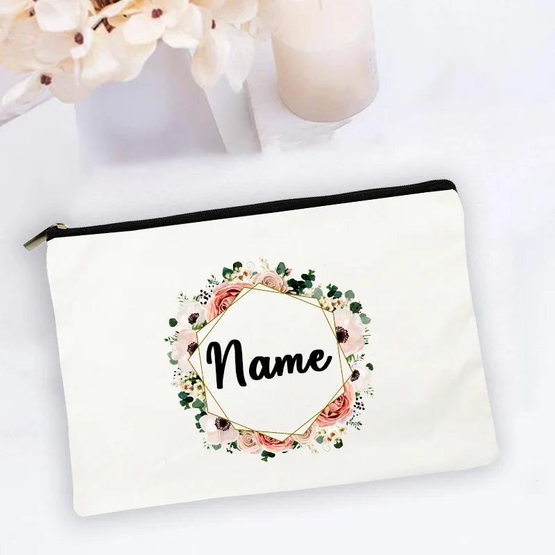 Personal Custom Name Flower Makeup Bag Pouch Travel Outdoor Girl Women Cosmetic Bags Toiletries Organizer Lady Wash Storage Case - Ammpoure Wellbeing