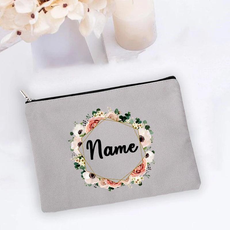 Personal Custom Name Flower Makeup Bag Pouch Travel Outdoor Girl Women Cosmetic Bags Toiletries Organizer Lady Wash Storage Case - Ammpoure Wellbeing