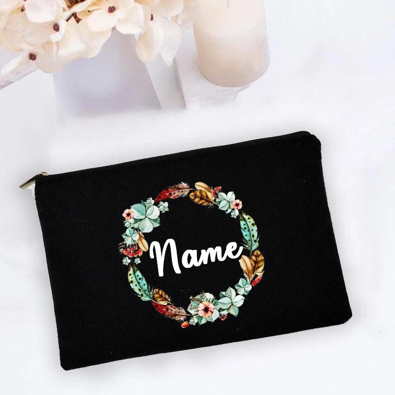 Personal Custom Name Flower Makeup Bag Pouch Travel Outdoor Girl Women Cosmetic Bags Toiletries Organizer Lady Wash Storage Case - Ammpoure Wellbeing