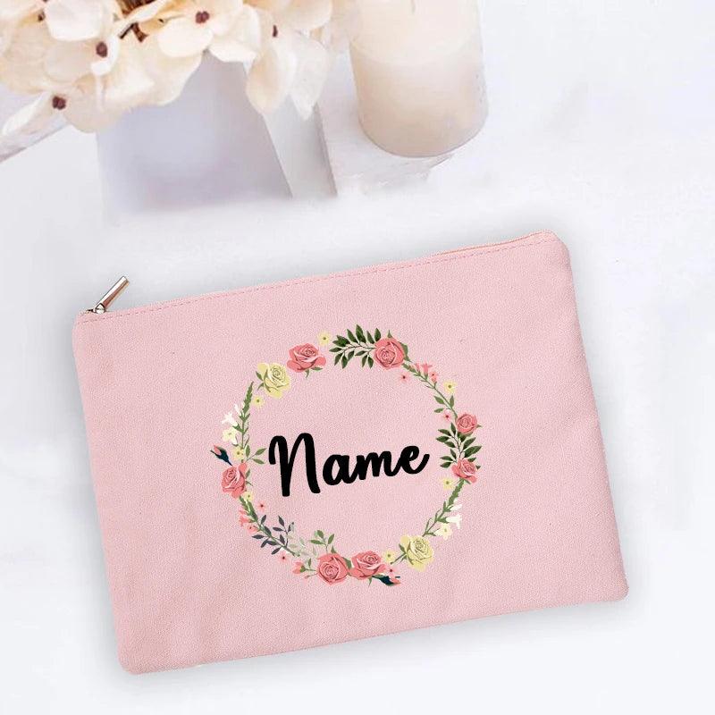 Personal Custom Name Flower Makeup Bag Pouch Travel Outdoor Girl Women Cosmetic Bags Toiletries Organizer Lady Wash Storage Case - Ammpoure Wellbeing