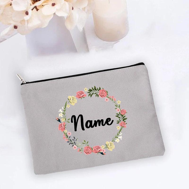 Personal Custom Name Flower Makeup Bag Pouch Travel Outdoor Girl Women Cosmetic Bags Toiletries Organizer Lady Wash Storage Case - Ammpoure Wellbeing