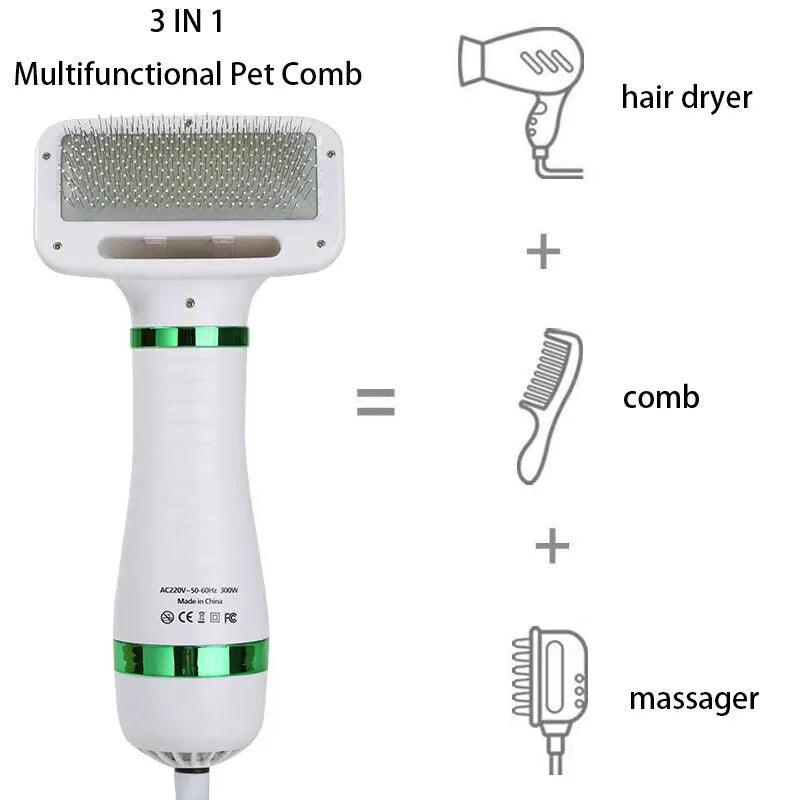 Pet Hair Dryer 2 with Slicker Brush Grooming for Cat and Dog Brush Professional Home Grooming Furry Drying Portable Dog Blower - Ammpoure Wellbeing