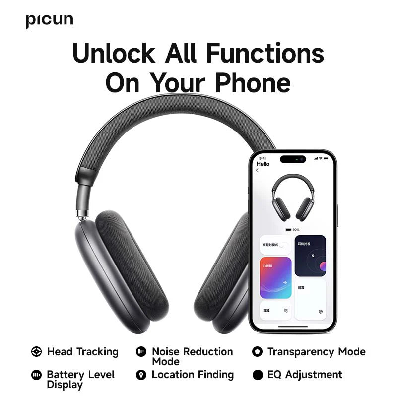 Picun F8 Pro ANC Wireless Headphones Head Tracking 3D Spatial Audio - 52dB ANC HIFI Bluetooth Headset ENC HD Mic Low - Latency APP - Ammpoure Wellbeing