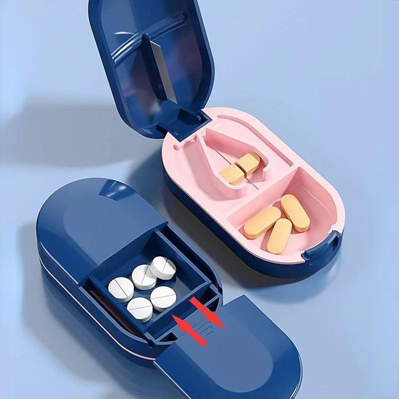 Pill Cutter With Invisible Storage Box Portable 2 In 1 Mini Drug Tablet Medicine Dustproof Divider Organizer Crusher Pill Box - Ammpoure Wellbeing