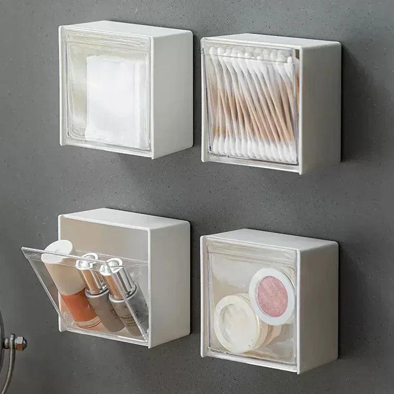 Plastic Wall Mounted Storage Boxes Dustproof Bathroom Organizer for Cotton Swabs Makeup Adhesive Small Jewelry Holder Box - Ammpoure Wellbeing