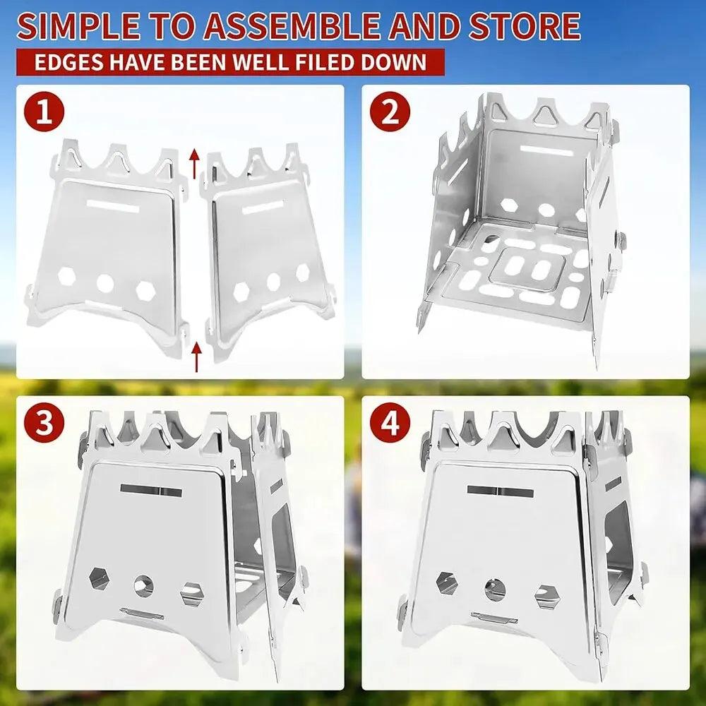 Portable Camping Wood Stove with Stainless Steel Folding Lightweight Firewood Stove For Outdoor Hiking Traveling BBQ Picnic - Ammpoure Wellbeing