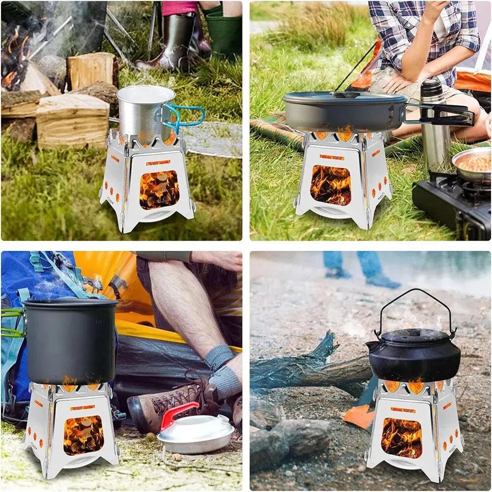 Portable Camping Wood Stove with Stainless Steel Folding Lightweight Firewood Stove For Outdoor Hiking Traveling BBQ Picnic - Ammpoure Wellbeing