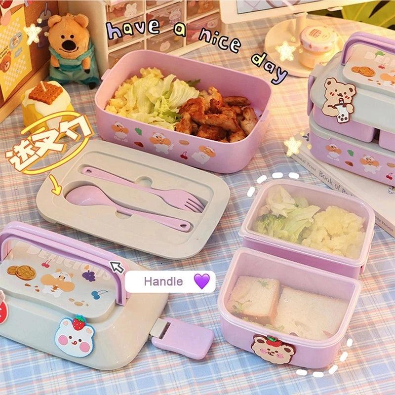 Portable Lunch Box For Girls School Kids Plastic Picnic Bento Box Microwave Food Box With Compartments Storage Containers - Ammpoure Wellbeing