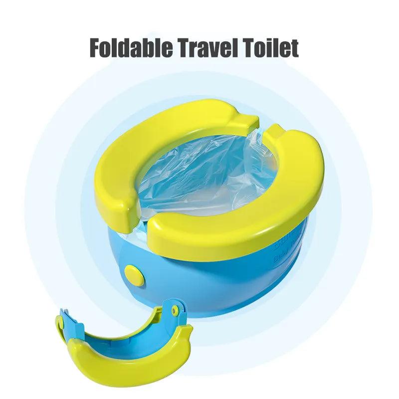 Portable Travel Baby Potty Foldable Children's Potty Training Seat Easy to Clean Complimentary Storage Bag and 20 Garbage Bags - Ammpoure Wellbeing