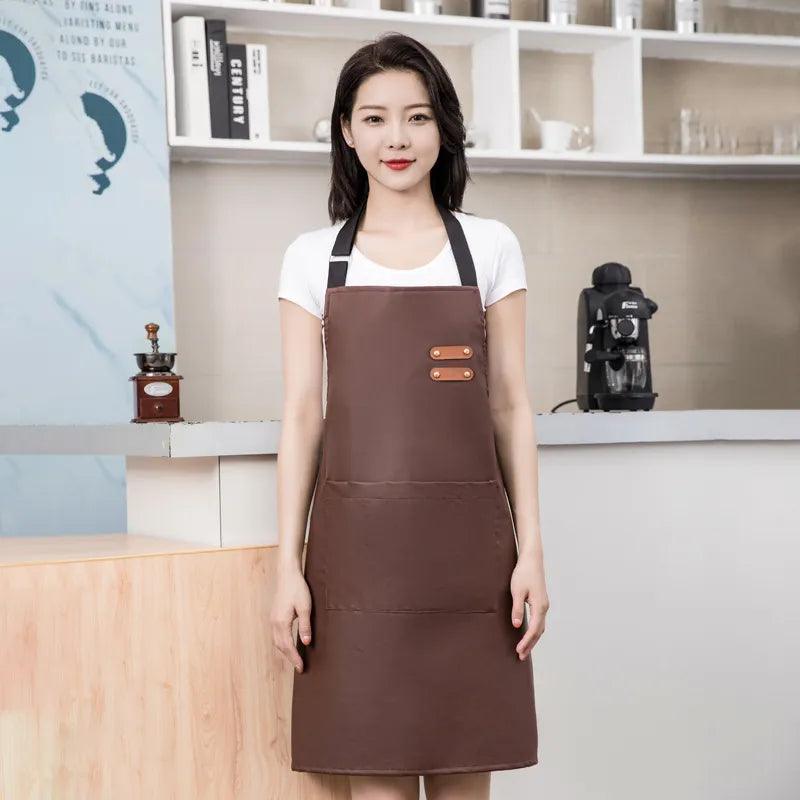 PU Leather Waterproof and Oil Resistant Apron Kitchen Workwear Home Cooking Cleaning Unisex Sleeveless Apron Adjustable - Ammpoure Wellbeing