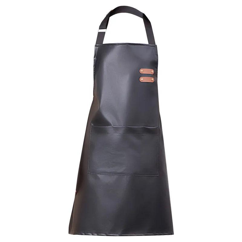 PU Leather Waterproof and Oil Resistant Apron Kitchen Workwear Home Cooking Cleaning Unisex Sleeveless Apron Adjustable - Ammpoure Wellbeing