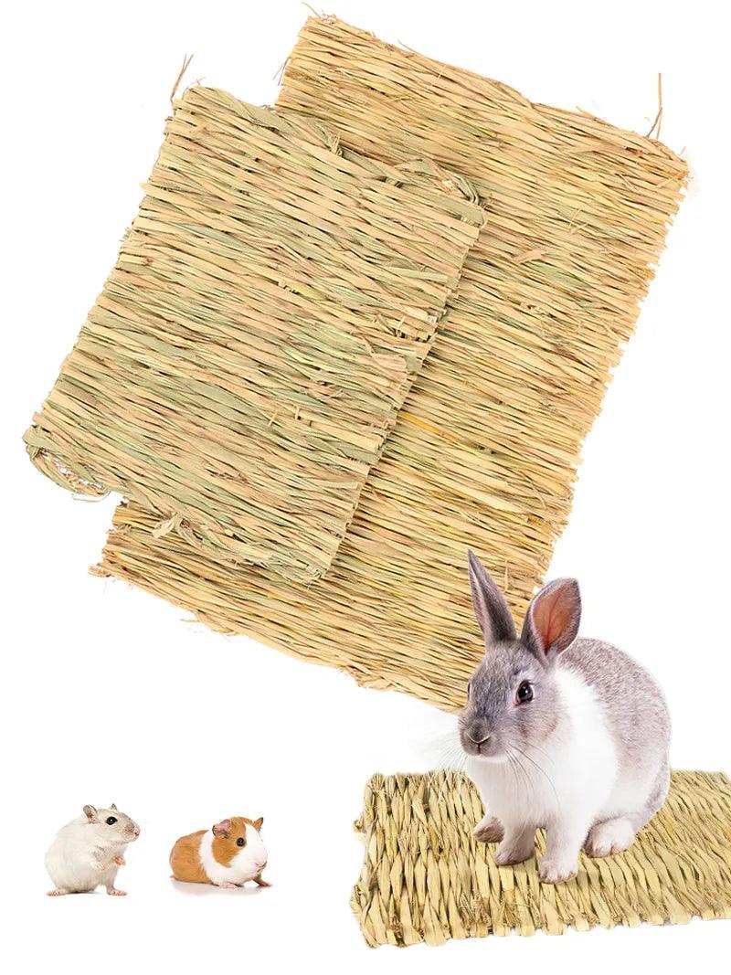 Rabbits Bunny Grass Mat Small Animal Woven Hay Mat Natural Straw Bedding Resting Cage Mat For Guinea Pig Chinchilla Hamster Rat - Ammpoure Wellbeing