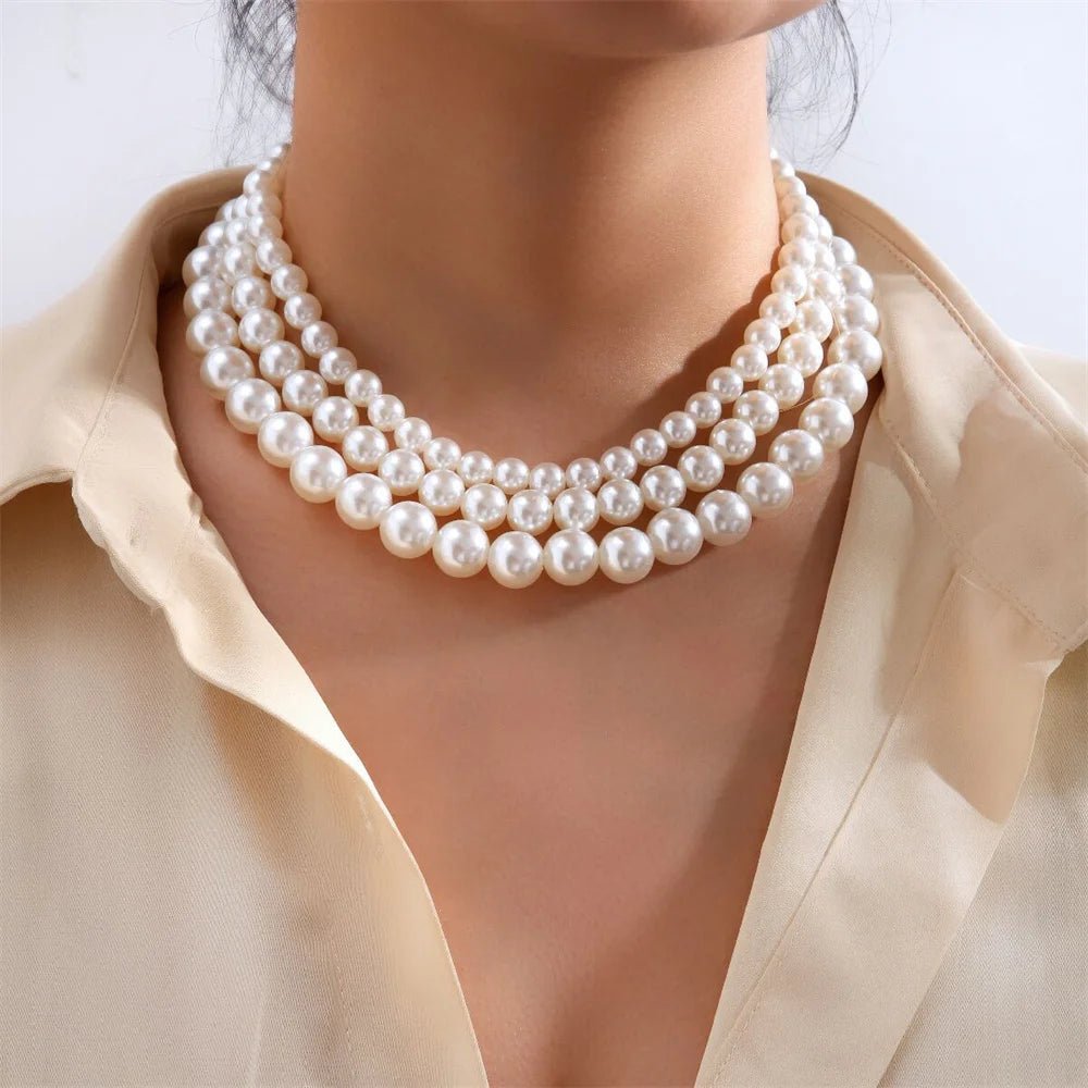 Retro Imitation Pearl Chain Necklace For Women Classic Acrylic Bead Clavicle Chain Choker Women's Jewelry Accessories - Ammpoure Wellbeing