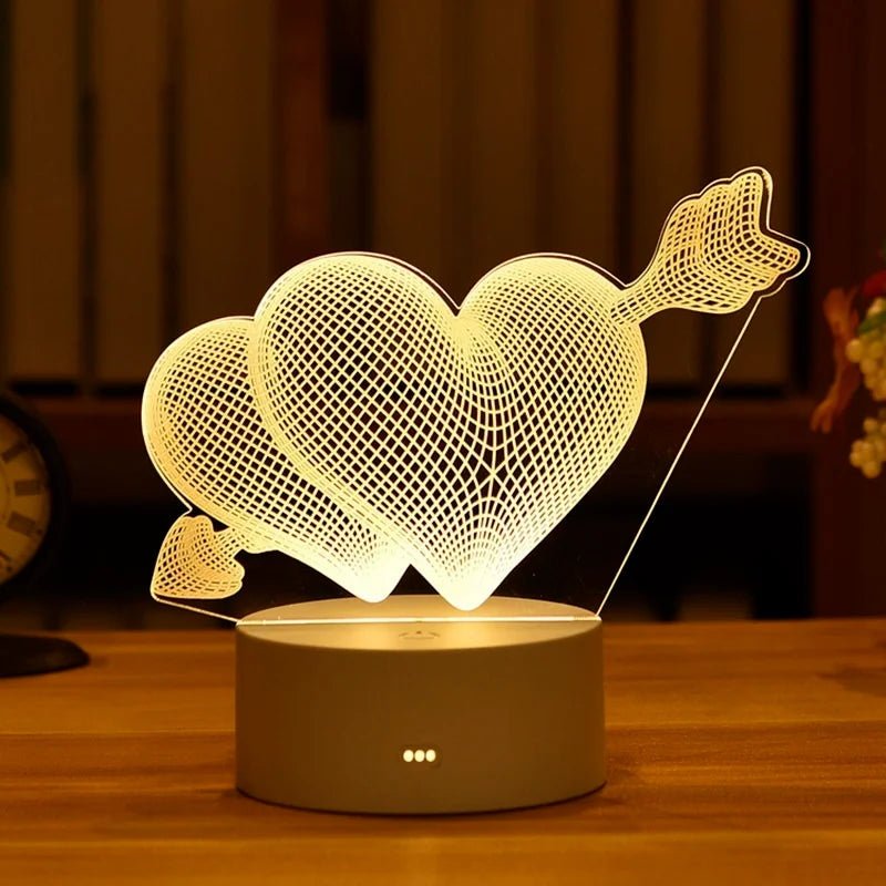 Romantic Love 3D Acrylic Led Lamp for Home Children's Night Light Table Lamp Birthday Party Decor Valentine's Day Bedside Lamp - Ammpoure Wellbeing