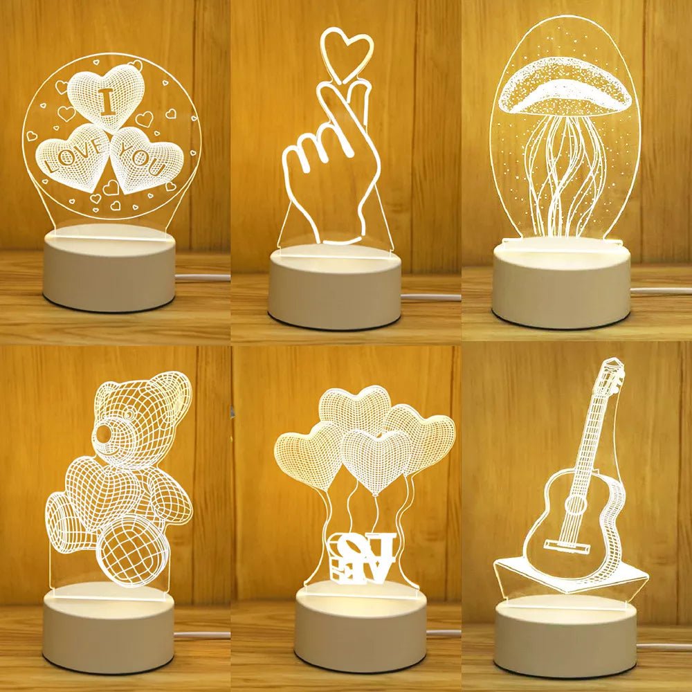 Romantic Love 3D Acrylic Led Lamp for Home Children's Night Light Table Lamp Birthday Party Decor Valentine's Day Bedside Lamp - Ammpoure Wellbeing