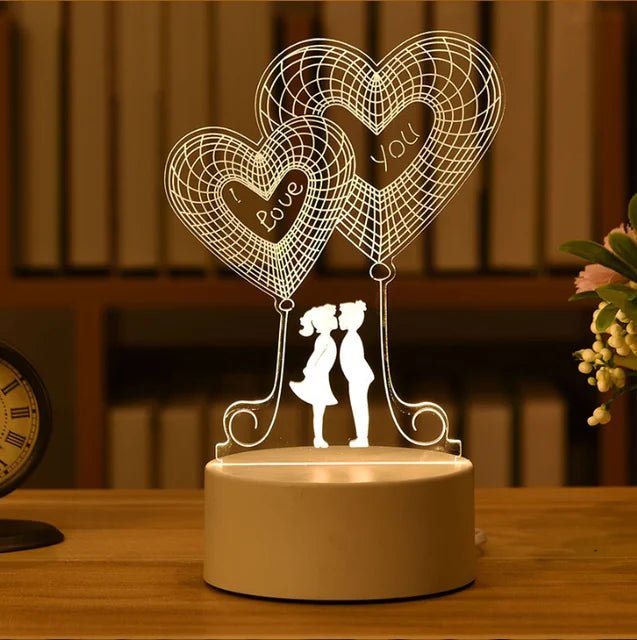 Romantic Love 3D Acrylic Led Lamp for Home Children's Night Light Table Lamp Birthday Party Decor Valentine's Day Bedside Lamp - Ammpoure Wellbeing