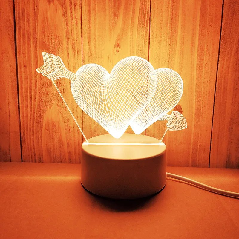 Romantic Love 3D Acrylic Led Lamp for Home Children's Night Light Table Lamp Birthday Party Decor Valentine's Day Bedside Lamp - Ammpoure Wellbeing