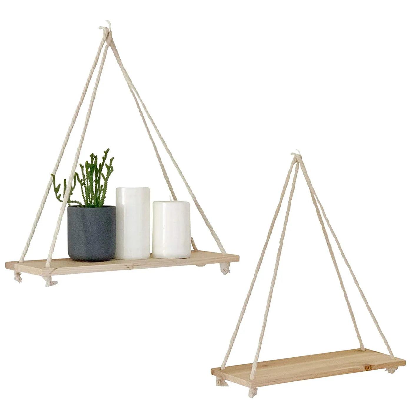 Rope Swing Wall Hanging Plant Flower Pot Tray Mounted Floating Wall Shelves Nordic Home Decoration Moredn Simple Design - Ammpoure Wellbeing