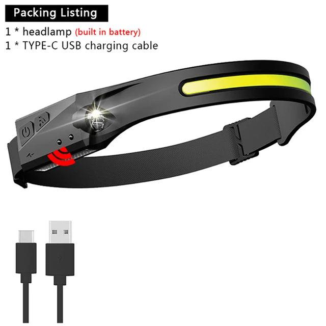 Running Headlamp USB C Rechargeable Built - in Battery Strong Light Fishing Reading Headlight with Tail Red and White Light - Ammpoure Wellbeing