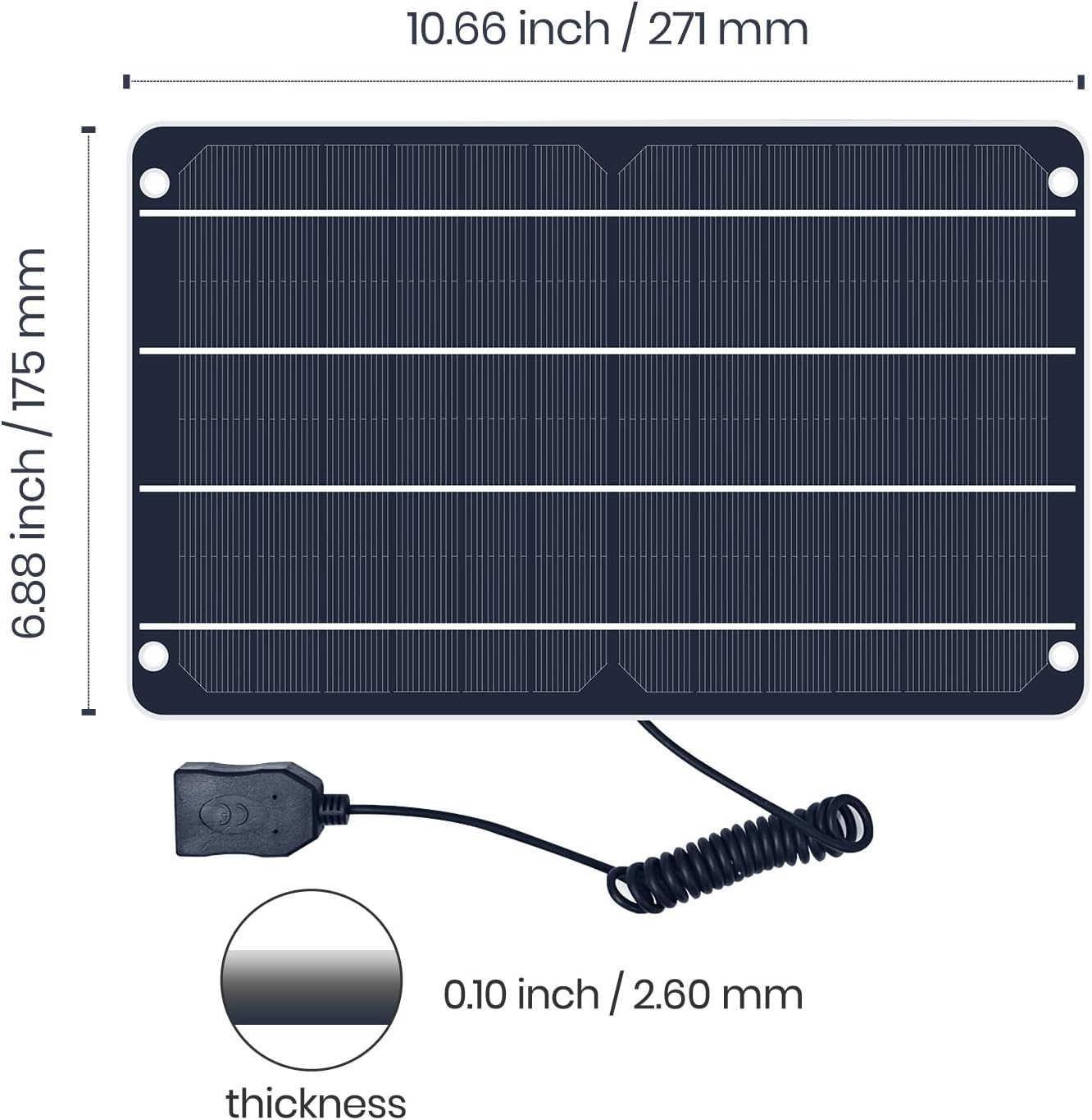 USB Solar Panel, 6W 5V Portable Solar Charger Monocrystalline Waterproof, for Mobile Phone, Power Bank, Fans, Security Cameras, Fishing, Camping, Hiking Outdoor Emergency Power