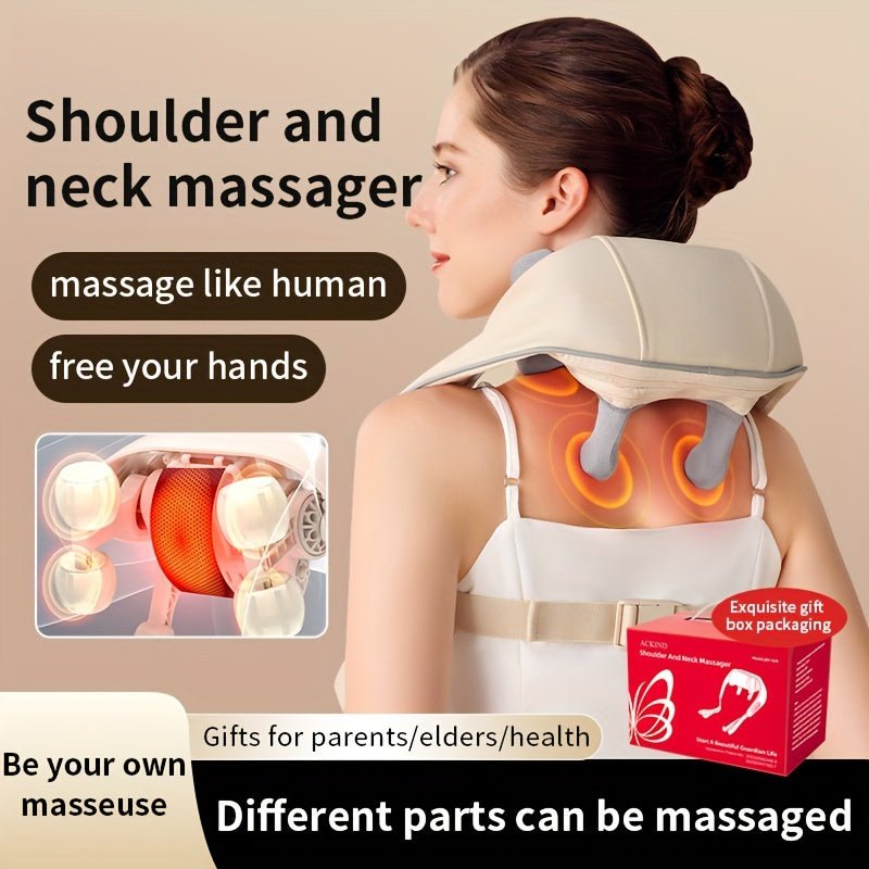 Shoulder And Neck Massager With Heat - Electric Acupressure Deep Kneading Massage For Hands - Free Relief - Ideal Gift For Parents, Elders, Men, And Women - Ammpoure Wellbeing
