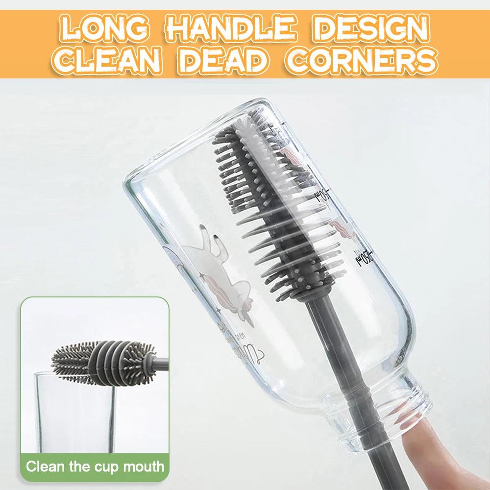 Silicone Cup Brush Milk Bottle Cleaning Brush Long Handle Water Bottles Cleaner Glass Cup Washing Brush Kitchen Scrubbing Tools - Ammpoure Wellbeing