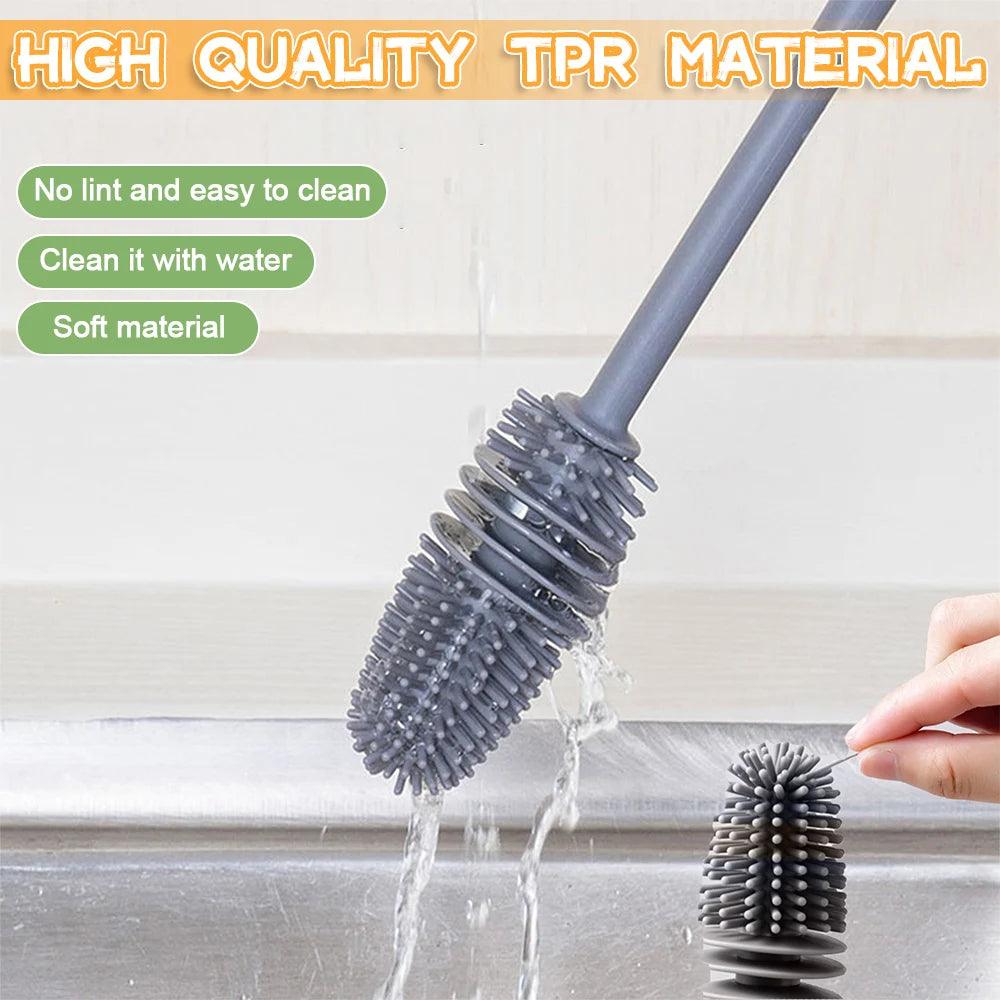 Silicone Cup Brush Milk Bottle Cleaning Brush Long Handle Water Bottles Cleaner Glass Cup Washing Brush Kitchen Scrubbing Tools - Ammpoure Wellbeing