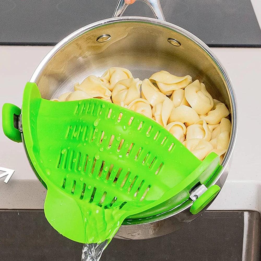 Silicone Kitchen Strainer Clip On Pots and Pans Drain Rack Pasta Noodle Vegetable Fruit Strainer Colander Kitchen Gadgets - Ammpoure Wellbeing