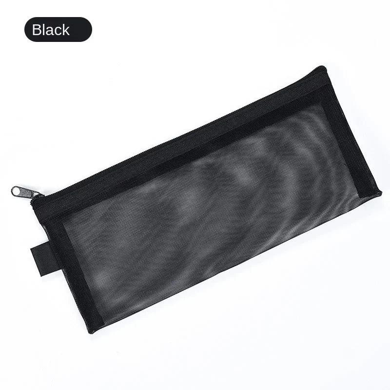 Simple Transparent Zipper Pencil Case Mesh Cosmetic Storage Bag Clear Stationery Bag Nylon Makeup Pouch Portable Travel Handbag - Ammpoure Wellbeing