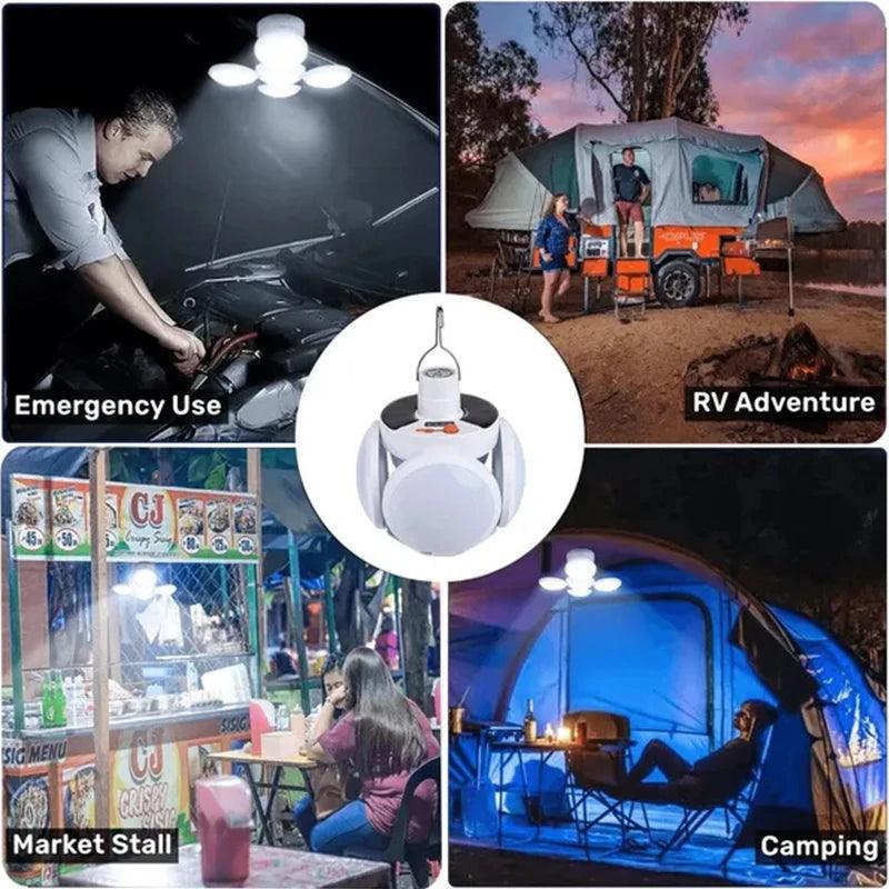 Solar Outdoor Folding Light Portable USB Rechargeable LED Bulb Search Lights Camping Torch Emergency Lamp for Power Outages - Ammpoure Wellbeing