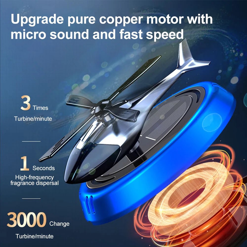 Solar Powered Rotation Helicopter Solar Aromatherapy Car Air Freshener Alloy+ABS Wooden Fragrance Auto Aroma Diffuser - Ammpoure Wellbeing