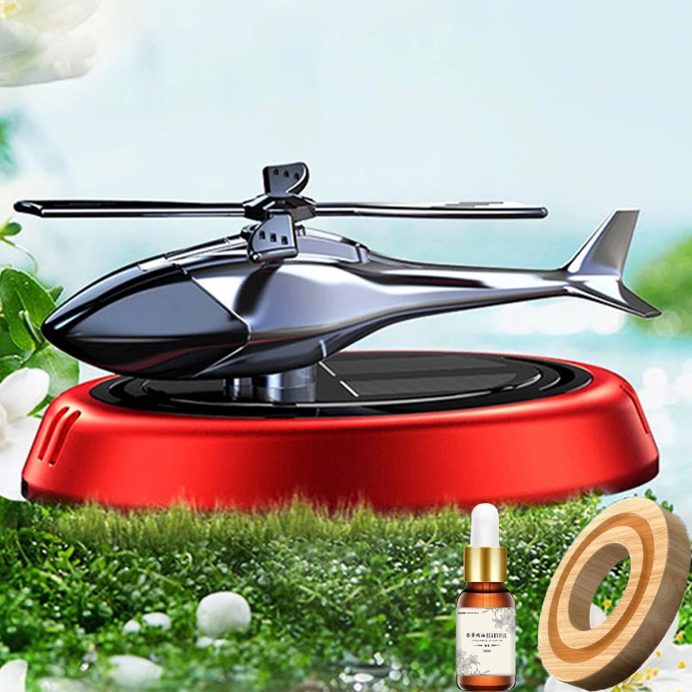 Solar Powered Rotation Helicopter Solar Aromatherapy Car Air Freshener Alloy+ABS Wooden Fragrance Auto Aroma Diffuser - Ammpoure Wellbeing