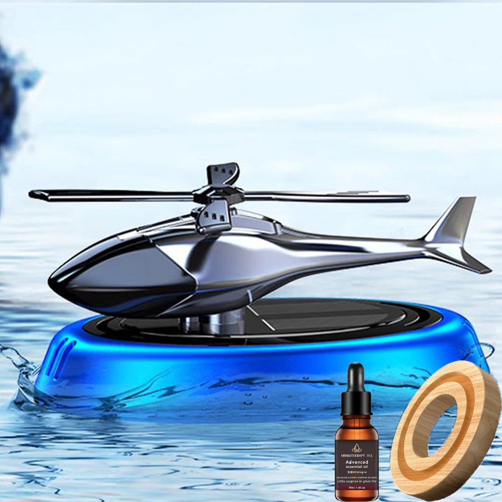 Solar Powered Rotation Helicopter Solar Aromatherapy Car Air Freshener Alloy+ABS Wooden Fragrance Auto Aroma Diffuser - Ammpoure Wellbeing