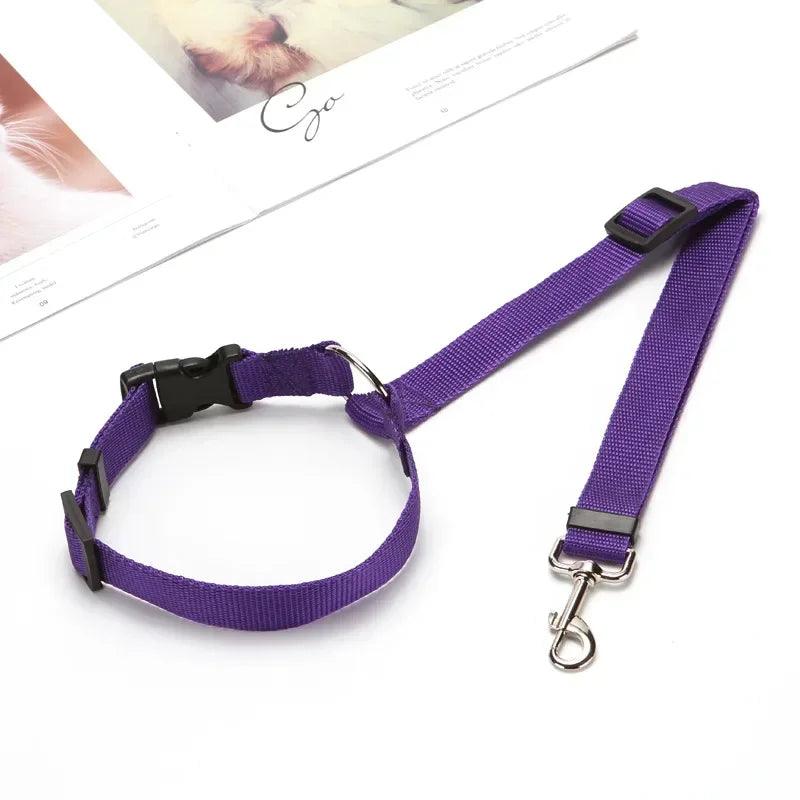 Solid Color Two - in - one Pet Car Seat Belt Nylon Lead Leash Backseat Safety Belt Adjustable Dogs Harness Collar Pet Accessories - Ammpoure Wellbeing