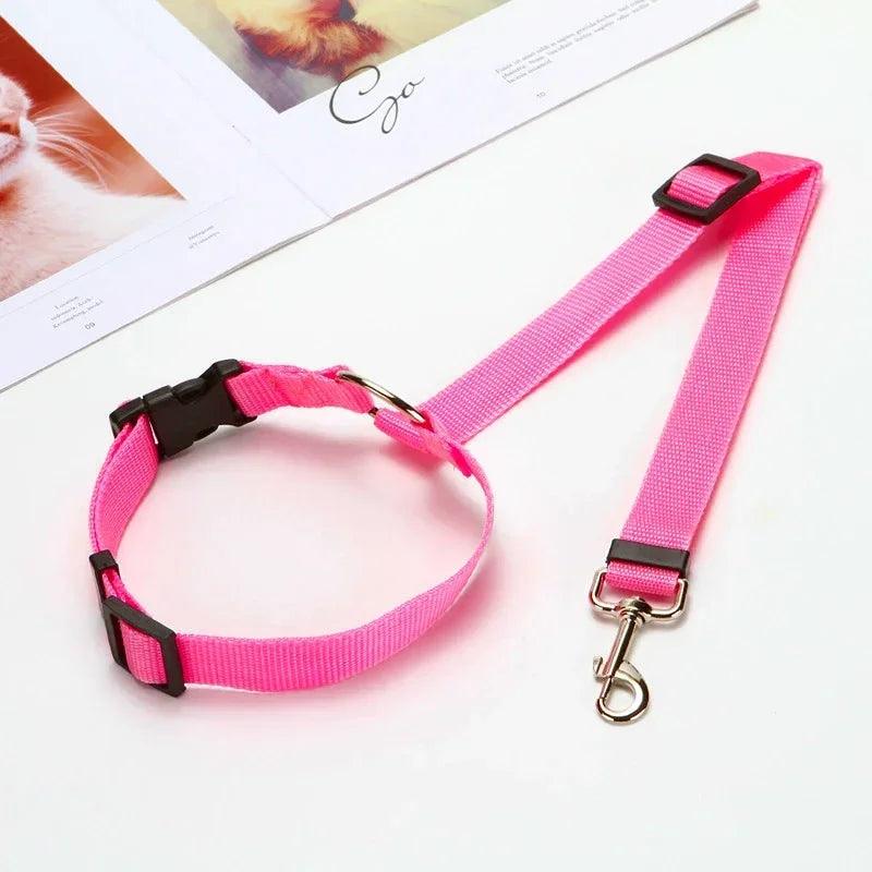 Solid Color Two - in - one Pet Car Seat Belt Nylon Lead Leash Backseat Safety Belt Adjustable Dogs Harness Collar Pet Accessories - Ammpoure Wellbeing