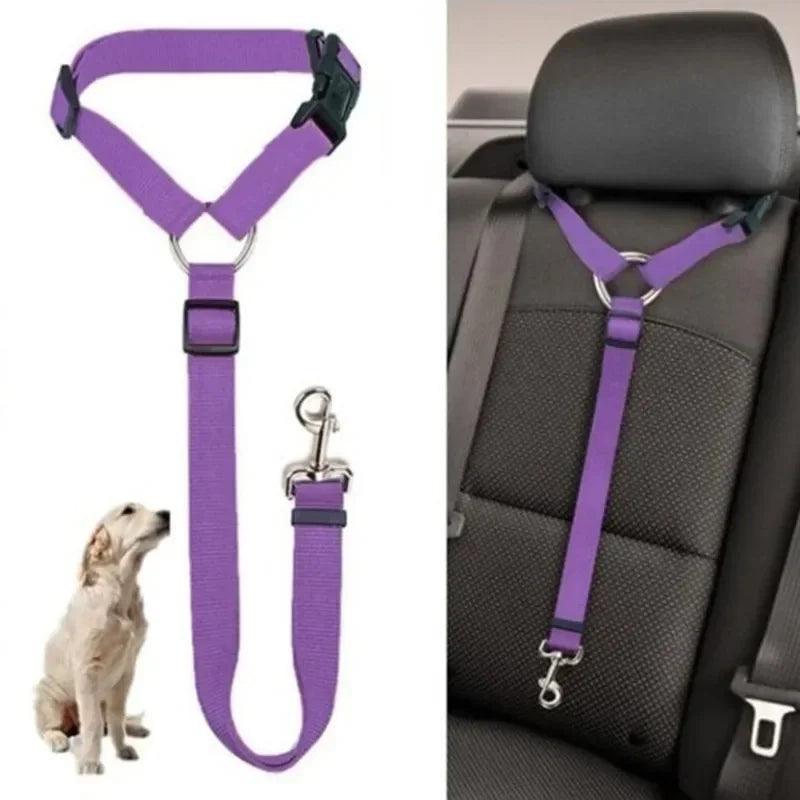 Solid Color Two - in - one Pet Car Seat Belt Nylon Lead Leash Backseat Safety Belt Adjustable Dogs Harness Collar Pet Accessories - Ammpoure Wellbeing