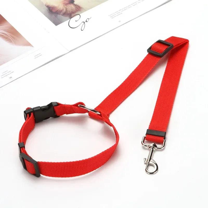 Solid Color Two - in - one Pet Car Seat Belt Nylon Lead Leash Backseat Safety Belt Adjustable Dogs Harness Collar Pet Accessories - Ammpoure Wellbeing