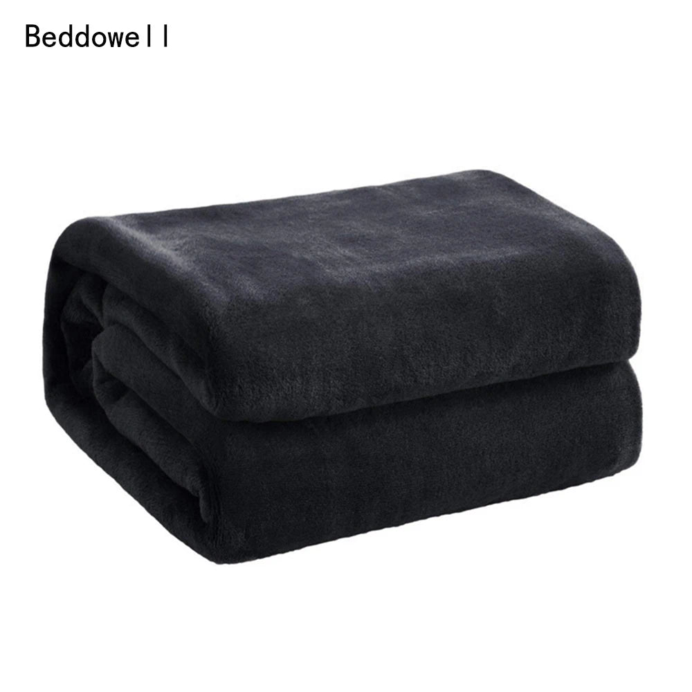 Spring Winter Winter Flannel Blanket Fluffy Warm Soft Sofa Cover Bedspread Solid Blue Black Coral Fleece Plush Blankets For Beds - Ammpoure Wellbeing