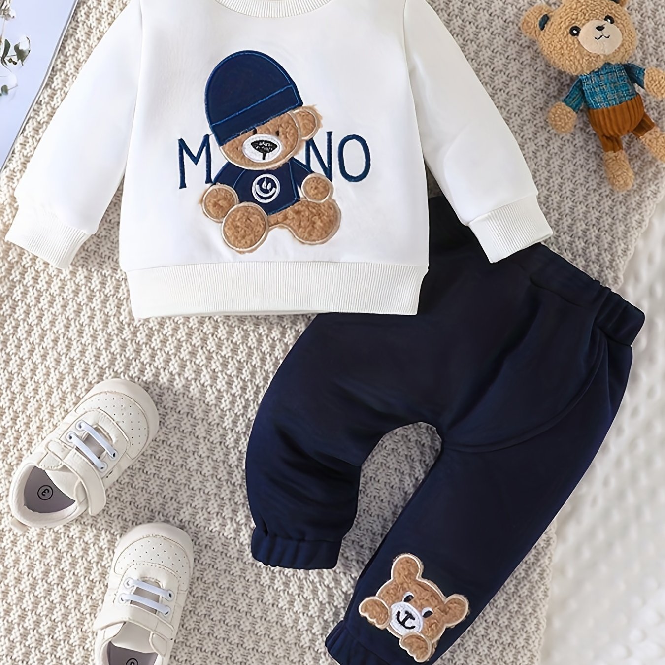 Spring/Fall Bear - Themed Cozy Outfit for Babies - Adorable Long Sleeve & Trousers Set with Stretch - Ammpoure Wellbeing