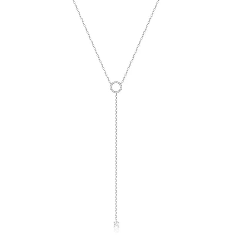 Sterling Silver Double - Deck Circle Zircon Pendant Long O - Chain Choker Necklace 2024 Spring Women Wedding Fine Jewelry - Ammpoure Wellbeing