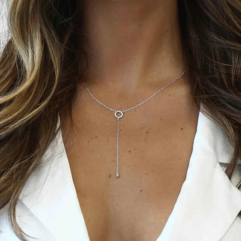 Sterling Silver Double - Deck Circle Zircon Pendant Long O - Chain Choker Necklace 2024 Spring Women Wedding Fine Jewelry - Ammpoure Wellbeing