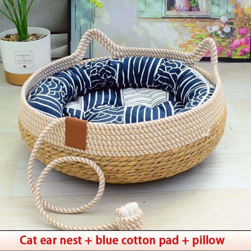 Summer Cat Bed Woven Removable Upholstery Sleeping House Cat Scratch Floor Rattan Wear - resistant Washable Cat Pet Supplies - Ammpoure Wellbeing